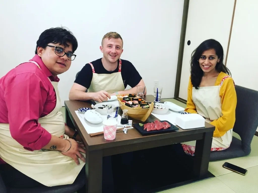 A photo of the author and their colleagues having dinner in Tokyo to demonstrate Japan knowledge